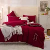 Beddengoedsets Prinses Meisjes Kleine Bal Strik Dekbedovertrek Eenvoudig Effen Kleur Quilt Laken Bruiloft Set 4-delig Huishoudtextiel