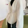 Manteau de fourrure de vison artificiel pour femme, veste de luxe, Imitation de poils de vison artificiels, vêtement d'extérieur ajusté, à la mode, col en v, couleur unie, hiver 2023