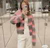 Women's Sweater European Fashion Brand Mohair striped long sleeve knitted cardigan