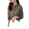 Damesblouses Gestreept professioneel chiffon overhemd in westerse stijl Herfst High-end gevoel Basis