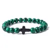 Black Lava Stone Turquoise Cross Bracelet Rose Quartz Lapis Malachite bead Bracelet Stretch Jewelry for women men