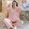 Vrouwen Nachtkleding Zwangere Pyjama Set 2023 Katoen Casual Losse Moederschap Kleding Postpartum Verpleging Lange Mouw Top En Broek