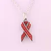 Pendant Necklaces Selling Ribbon Cancer Awareness Enamel Round Link Chain Necklace