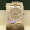 44mm DAG DATUM A2813 Automatisk herrklocka Big Diamond Bezel Gypsophila Dial Rom Markers 18K Yellow Gold Steel Armband Watches Tim227T