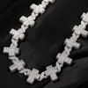 Europe et Amérique Hot Trendy 16-20 pouces 18K Jaune Blanc Plaqué Or Baguette CZ Croix Chaîne Collier Liens Mode Rock Bijoux