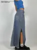 Юбки Юбки Джинсы Женские полосатые винтажные прямые джинсовые юбки Одежда женская Y2k High Street Split Fork Длинная однотонная уличная одежда L230912