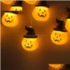 Autres fournitures de fête de fête Halloween lumières citrouille avec décorations LED à piles Modes de clignotement constant String intérieur / extérieur Dhrva