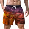 Shorts masculinos verão praia calças céu paisagem impressão 3D estilo havaiano lazer cordão casa basquete