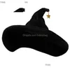 Cappelli da festa Adt Cappello da strega di Halloween Gioco di ruolo Grande costume nero Veet Corner con fascia per corde Z230809 Drop Delivery Home Garden Festiv Dhsng