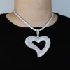 Pendant Necklaces Iced Out Big Hollow Heart Pendant Necklace Bling Rectangle CZ Cubic Zirconia Tennis Chain Charm Women Men HipHop Jewelry 230911