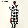 Camisetas de punto para mujer CM YAYA Mujeres elegantes Houndstooth Puntada abierta Grueso Cálido Largo Maxi Slim Cardigan Otoño Invierno Manga de gran tamaño INS Suéter 230912