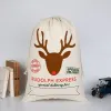 Decoration Candy Christmas Gift Large Canvas Sack Drawstring Bag with Reindeer Santa Party Klaus