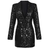 Women's Suits Blazers Formal Winter Designer Blazer Coat Women Double Lion Buttons Shawl Collar Glitter Sequined Long Runway Black Jacket Blazers 230912