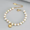 Link Bracelets Fashion Pearl Heart Pendant Bracelet For Women IP Gold Kpop Simple Aesthetic Jewelry