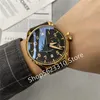 Clássico novo relógio de pulso mecânico automático masculino sete dias reserva energia preto couro amarelo ouro calendário grande piloto 46mm265s