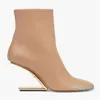 2023- Winter First Ankle Boots Women Leather Round toe interior side Zipper head gold shape stereo heel Luxury Profiled With Novel Size 35-43