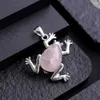 Natural Stone Frog Pendant Amethyst Opal Rose Quartz Pink Crystal Pendant Tiger's Eye Lapis Animal Charms för smycken Making Halsband