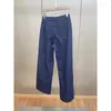 Kadın Kotları Sonbahar Yüksek Bel Geniş Bacak Bayanlar Boncuk Zincir Dekorasyon Koyu Mavi Pamuk Pantolon