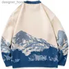 Erkek Sweaters Erkek Sweaters Erkekler Hip Hop Sokak Giyim Harajuku Vintage Japon Tarzı Kar Dağ Örgü Kış Kırışma Krop Triko 221202 L230912
