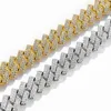 14mm Iced Cuban Link Prong Chain Colar 14K Branco Banhado A Ouro 2 Row Diamond Cubic Zirconia Jóias 16inch-24inch Cuban Chain2769