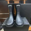 Fashion Black Women's Leather Long Boots Rain Boots Print Outsole Designer Shoes
