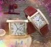 Dos medios pines para mujer Reloj para hombre Alta calidad Cuarzo automático Fecha Cuadrado Tanque romano Diseño imprescindible Caja de acero inoxidable Oro rosa Plata Relojes súper brillantes Regalos