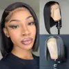 Perucas dianteiras de renda bob curto remy cabelo humano peruca frontal preta natural densidade 180%