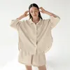 Women's Sleepwear Summer Cotton Linen Pajama Set Thin 2 Pcs With Shorts Ladies Solid Single Berasted Home Clothes For Female