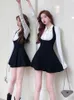 Casual Dresses Korean Two Piece Set Fall Outfits Office Women kjol Lapel Cardigan Crop Tops Suspender Mini Elegante Clothes