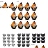 Other Festive Party Supplies 12Pcs Halloween Decoration Cupcake Wrapper Cup Muffins Horror Pumpkin Witch Bat Cake Toppers For Home Dh4 Dhfmc