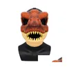 Party Masks 3D Dinosaur Mask Lifelike Raptor Dino Moving Jaw High Quality Pvc Headwear Halloween Children Toy Carnival Gift Drop Deliv Dh5Wh