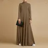 Ethnic Clothing Ramadan Arab Muslim Autumn High Neck Long Sleeve Sun Dress Fashion Women's Loose And Elegant Solid Color Casual