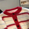 Women's Knits O-neck Contrast Color Loose Striped Knitting Sweater Female Cardigan Korean Autumn Slim Chicly Button Women