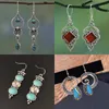 Hoop Huggie Boho Dangle Earrings for Women Vintage Selenite Turquoise Drop Ethnic Retro Pendant Ear Hook Beach Party Jewelry Gift 230912