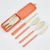 Vete Straw Folding Cutlery Set Kid Knife Fork Spoon Chopsticks Portable Dinnerware Kits Flatvaruuppsättning för resande camping G0912