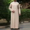 Etniska kläder Jubba Thobe Ramadan Eid Muslim Fashion Men Mellanöster Arabian Kaftan Lone Sleeve Button Top Casual Man Robe