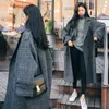 Cappotto di lana scozzese da donna di media lunghezza coreano oversize studente preppy giacche larghe sopra il ginocchio