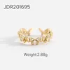 18K Gold Copper Zircon Open Ring Fashion Vintage Letter Ring Geometric Ring Women Adjustable Crystal Butterfly Finger Ring