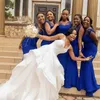 Royal Blue Mermaid Bridesmaid Dresses 2023 Off Shoulder Sweep Train Garden Country African Wedding Guest Gowns Maid of Honor Dress Cheap
