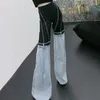 Calças de brim femininas 2023 preto elástico de malha contraste fio brilhante emenda decorativa high street estilo denim calças casuais para mulher