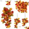 Dekorativa blommor kransar Simated Maple Leaf Vine Wall Hanging Autumn Party Rattan Harvest Festival Halloween Decor Q230825 Drop Deli Dhuak