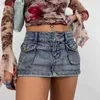 Saias streetwear moda diamantes bodycon denim saia venda cintura alta mini saias mulheres carga verão bolsos casual y2k curto senhoras inferior magro l230912