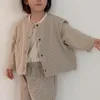 チョッキ韓国春春幼児の男の子ベスト格子縞のボタン開いたステッチアウターコットンノースリーブウエストコート幼い男の子衣装230912