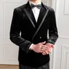 Abiti da uomo Blazer Autunno Velluto nero britannico Blazer da uomo Doppio petto Giacca casual Abito da lavoro da sposa Cappotto Banchetto sociale Tuxedo Costume 230912