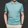 Men's Polos Fashion Business Casual T Shirts Summer Thin Short Sleeve Tshirt Men Slim Solid Color Turn-Down Collar T-Shirt Tops