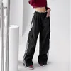 Kvinnor Tvåbitar byxor Mexzt randiga Sweatpants Kvinnor Hip Hop Streetwear Baggy Wide Lar Cargo Pants BF Y2K Hög midja Drawstring Joggers Trousers 230912