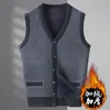 Herrtröjor 2023 Autumn Fashion Märke Solid Wool Pullover Sweater V Neck Knit Vest Men ärmlös Casual Top Quality Clothing Q28 230912