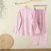 Damen-Nachtwäsche WIKISSPJS 2023 Frühling Herbst Twill Pyjamas Anzug Plaid Housewear für Frauen Zweiteiliges Set Sommer