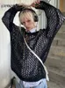 Swetery kobiet Weekeep Y2K Sweter szydełkowy puste luźne grunge fishnet w trudnej sytuacji pullovers oversione dzianin skoczek harajuku streetwear 230912