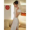 Ethnic Clothing Yourqipao White Cheongsam Wedding Dress Chinese Engagement Back Door Bridal Toast Evening Dresses Prom Party Hanfu Gowns